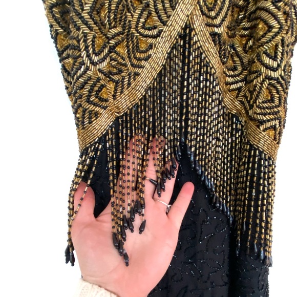 100% Silk Vintage 80’s Beaded Fringe Party Dress - Picture 4 of 6